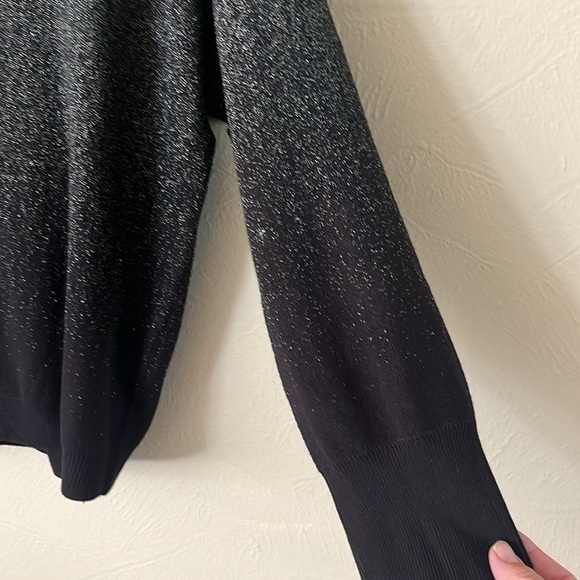 White Label V-neck Sweater Black Gradient Silver Thread Size L Long Sleeves - Picture 4 of 16